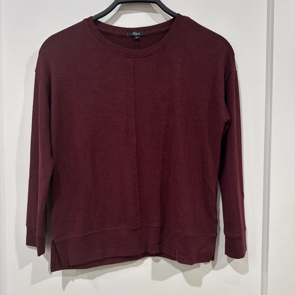 Rails Womens Burgundy Long Sleeve Crewneck Pullover Top Size XS Center Seam Slit
